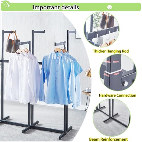 Floor Standing Metal Garment Rack - Heavy Retail Display Racks With Wheels, 6 Arms Clothing Rack, Square Tubing Portable Shirt Racks, Merchandise Display For Hanging Clothes (Black) - color: Black