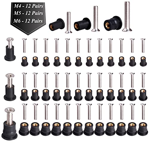 WEDAMER 36 Pairs M4 M5 M6 Neoprene Well Nuts with Stainless Steel Screw M5 Rubber Well Nuts Kayak Brass Copper Bolts Well Nut Kit for Kayak Motorcycle Boat Marine Windscreen Accessories (M4 M5 M6) - color: M4 M5 M6 each 12 Pairs