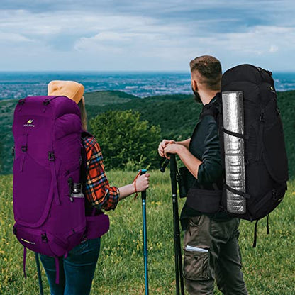N NEVO RHINO Internal Frame Hiking Backpack 50/60/65/70/80L with Rain Cover | Backpacking Backpack with Padded Hip Belt, Multi-Pockets, Pole Loops, Waterproof Daypack for Men Women Climbing Camping - color: 21 Black, size: 75+5L