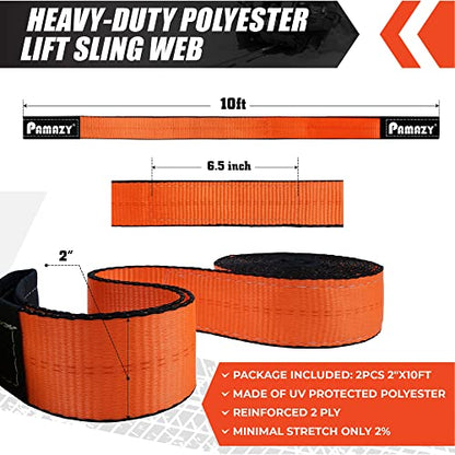 2 Pack 2" x10FT Super Sturdy Lift Sling Strap, 18800 Pound Capacity Heavy Duty Eye-Eye Nylon for Hoist, 2-Ply Twist Polyester Rigging, Tree Saver Recovery Web Sling Winch - size: 2 Pack 2"x10FT