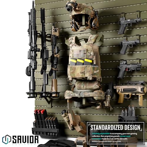 Savior Equipment Wall Rack System Tactical Vest Attachment Gear Wall Mount Display Rack Organizer, Adjustable Width, Heavy-Duty Steel Construction Hold Up to 40 lbs - color: Olive Drab Green