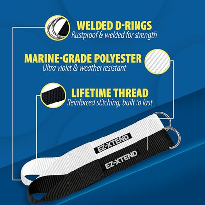 EZ-Xtend Premium D-Ring Strap with Loop for Rail Attachment of Standard Bimini Strap to Handrail - Stainless Steel D-Rings - Boat Accessories - 1 Pack (White, 8 1/2 inches with D-Ring & Loop) - color: White
