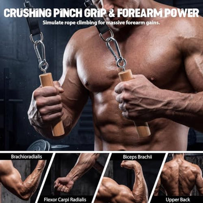6 Pcs Pull up Grip Stick Set Wooden Rock Climbing Training Grips with Hanging Straps Strong Carabiner for Obstacle Course