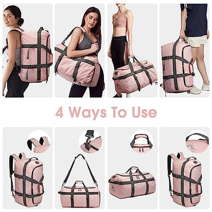 G4Free Gym Bag for Women Men Duffle Backpack with Shoe Compartment Water Resistant Travel Weekender Bag - color: pink