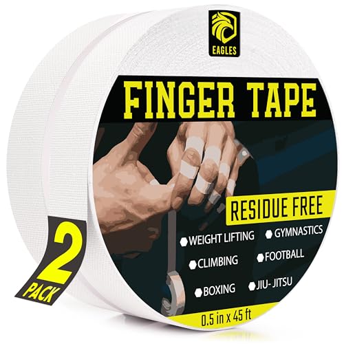 Finger Tape 2, 3, 6 or 12 Pack White | Residue Free Skin Friendly Strong Athletic Sports Tapes | 0.5” x 45 Ft for BJJ Jiu Jitsu Grappling MMA Knob Tape Weight (White, 2 Pack) - color: White, size: 2 Pack