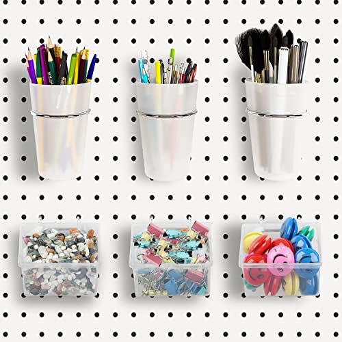 Kuhome 6 Sets Pegboard Bins and Cups with Pegboard Hooks, Pegboard Accessories Baskets, Hooks for Pegboard Cup Holder for Organizing Craft Tools Storage Garage Office Workbench Transparent - color: Transparent