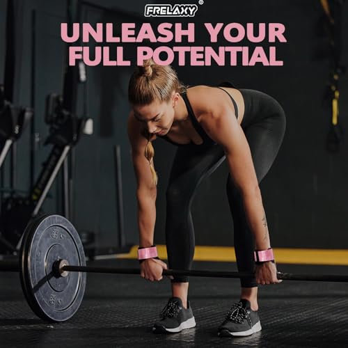 Frelaxy Lifting Wrist Straps for Women and Men, Weight Lifting Grips | Double-layer leather, Cushioned wrist support, Durable construction, Storage pouch, Deadlifts, rows, lat pulldowns - color: Flamingo