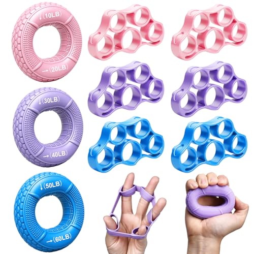 Grip Strength Trainer Kit, Forearm Strengthener & Hand Grip Strengthener | Finger Exerciser & Stretcher for Strength Training, Recovery & Flexibility - size: 9PCS