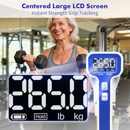 Digital Grip Strength Tester, 265 lb Hand Dynamometer, Blue