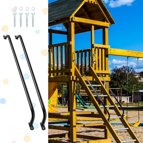 Lounsweer 2 Pcs,39 Inch Playground Safety Handles, Long Grab Bars,Black | Playhouse Ladder Handles, Treehouse Accessories, Rock Climbing Wall, Metal Grab Bars, Safety Handrails, Playground Equipment - color: Black, size: 39 Inch