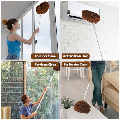 Ceiling Fan Cleaner Duster High Ceiling Extended Fan Blade Cleaner from 13 to 50 Inch Reusable Microfiber Ceiling Fan Duster with Extension Handle for Furniture Bookshelves Wall Door (Brown) | Reusable Microfiber Ceiling Fan Duster with Extension Handle f