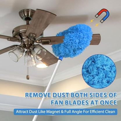 FONUNO Ceiling Fan Cleaner Duster High Ceiling Extended Fan Blade Cleaner | Reusable Microfiber Ceiling Fan Duster with Extension Handle from 13 to 50 Inch for Furniture Bookshelves Wall Door, Blue - color: Blue