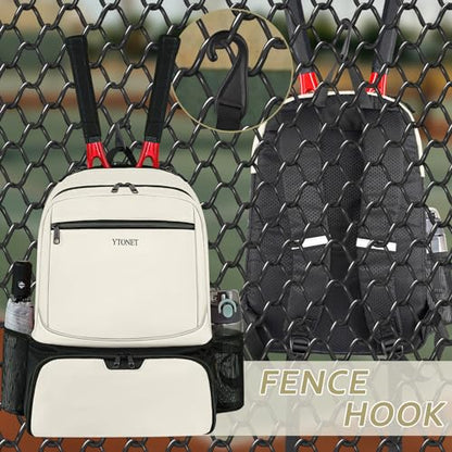 Ytonet Tennis Bag Tennis Backpack for Women Men 2 Rackets | Insulated Pocket and Ventilated Shoe Compartment, Gym Bags with Fence Hook for Pickleball and Badminton Rackets - color: Beige