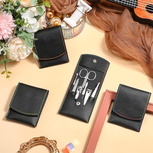 Geosar 50 Set Travel Manicure Kit Nail Clippers Pedicure Professional Nail Care Tools Stainless Steel Grooming Set with Portable Travel Case Gifts for Mother Father Men Women(7 in 1,Black) - color: Black