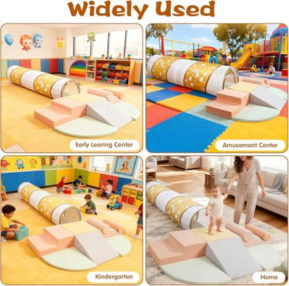 Climbing Toys for Toddlers, 9-Piece Soft Foam Climbing Blocks Set&Crawl Through Tunnel, Toddler Climbing Toys Indoor Foam Play Gym for Climbing Crawling and Sliding - style: 9-Piece