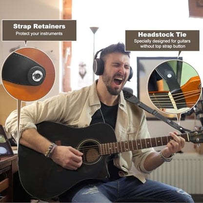 Guitar Bass Strap, Embroidered Electric Guitar Strap, Double Adjustable Buckle, Length Adjustable from 49" to 63", Equipped with 3" 3D Foam Padding, Suitable for Taller Guitarists, Black. - color: Black Embroidery(49"-63")