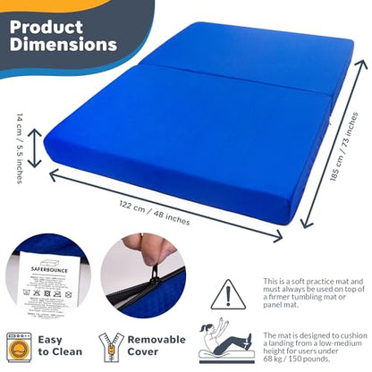 SaferBounce Landing Gymnastics Mat 6Ft x 4Ft x 6″ | Crash Pad for Kids | Soft Gymnastics Pad for Tumbling, Cheerleading & Training | Toddler Crash Mat | Sensory Crashpad | Climbing & Bouldering
