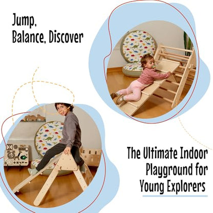 Montessori Wooden Climbing Set for Kids | Montessori Climbing Triangle Climbing Dome Ramp and Pillow | Montessori Climbing Frame Set for Toddler | Montessori Playground | Kids Play Gym(Jungle) - style: Jungle