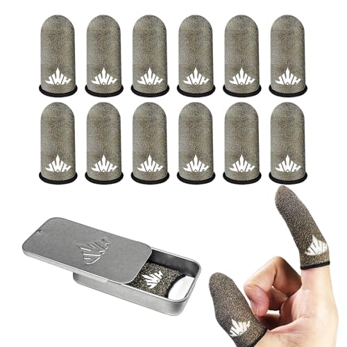 JWH Ultra Thin Pure Silver Fiber Mobile Phone Gaming Accessories Finger Thumb Sleeve,Breathable Silky,12 Pack Guantes para Dedos Gamer,Storage Box, Dedales Gamer,Finger Gloves, for PUBG Gaming Cots - color: Silver（12pack,Storage Box）