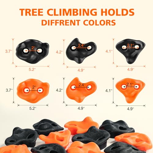 TOPNEW 12 Ninja Tree Climbing Holds for Kids Climber, Orange & Black Tree Climbing Kit with 6 Ratchet Straps for Outdoor Ninja Warrior Obstacle Course Training - style: 12 Pcs Orange & Black 1