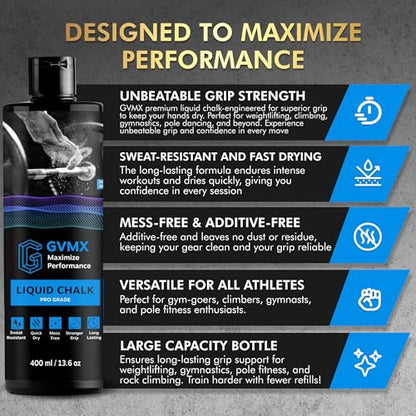 50ML/100ML/400ML Superior Grip Premium Liquid Chalk. Long Lasting Mess-Free Gym Chalk for Weightlifting, Gymnastics, Climbing. Fast Drying Refillable Gym Accessories. Package May Vary. - style: 400ML - 1 Pack