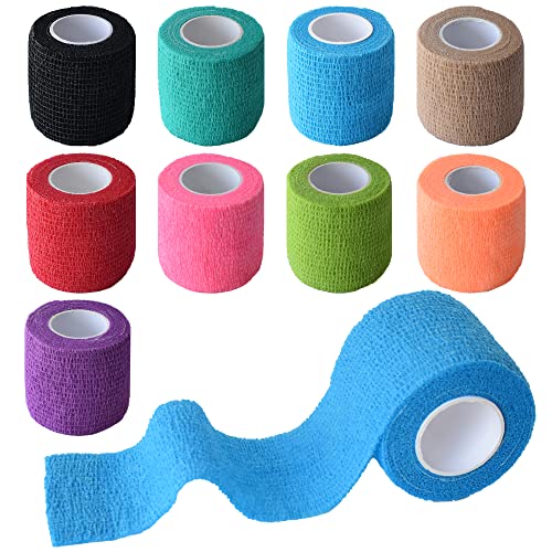 2 Inches Self Adhesive Bandage Wrap, 9 Pack, Multi Colors | Cohesive Bandage Self Stick Wrap for Ankle, Wrist, Finger, Sports, Breathable Cohesive Vet Tape for Pets - color: Multi Colors, size: 2 Inch