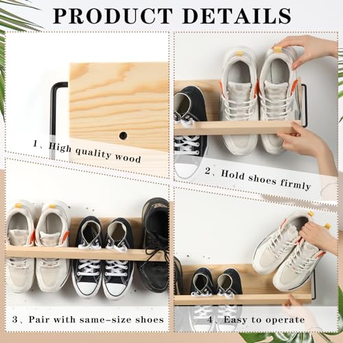 Mifoci 2 Pcs Wall Mounted Shoe Rack Organizer Wooden Modern Compact Wall Space Saving Shoe Holder Storage for Sneaker Footwear Slipper Boots Entryway Narrow Spaces Hallway(28.35'' Long) - size: 28.35'' Long