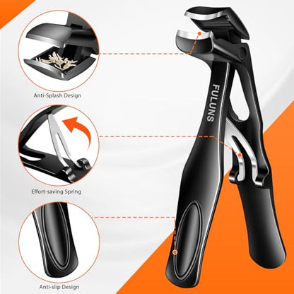 Toenail Clippers for Thick Toenails for Seniors, Angled Large Nail Clippers for Men with Catcher, Heavy Duty Toenail Clippers with Wide Opening Fingernail Clipper Nail Cutter Gifts for Men Women - style: Black Nail Clippers Set