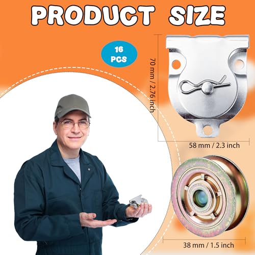 16 Pack Wall Mount Pulleys 1-1/2 Inch Ceiling Mount Single Pulley for 3/8 Inch Wire or Rope Load 6000 Lbs Heavy Duty Small Lifting Pulley Zinc-Plated Silent Wheel