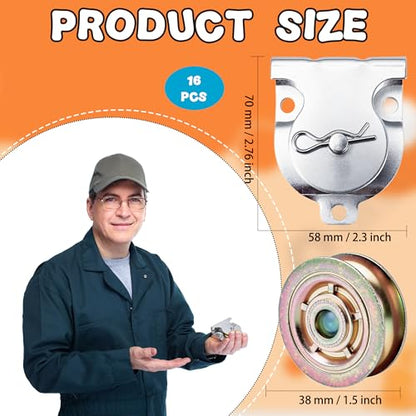 16 Pack Wall Mount Pulleys 1-1/2 Inch Ceiling Mount Single Pulley for 3/8 Inch Wire or Rope Load 6000 Lbs Heavy Duty Small Lifting Pulley Zinc-Plated Silent Wheel
