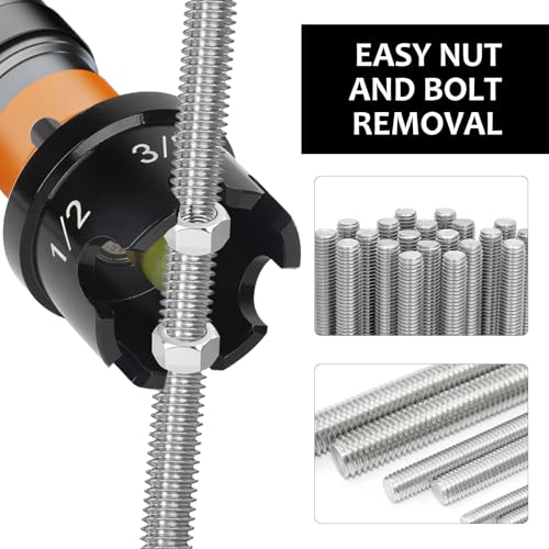 Nut Runner Drill Attachment, Nut Running Tool for Quick Removal of Nuts and Bolts, Fits 1/4", 3/8", 1/2" Threaded Rods for Conduit Racks & Strut Systems (2)