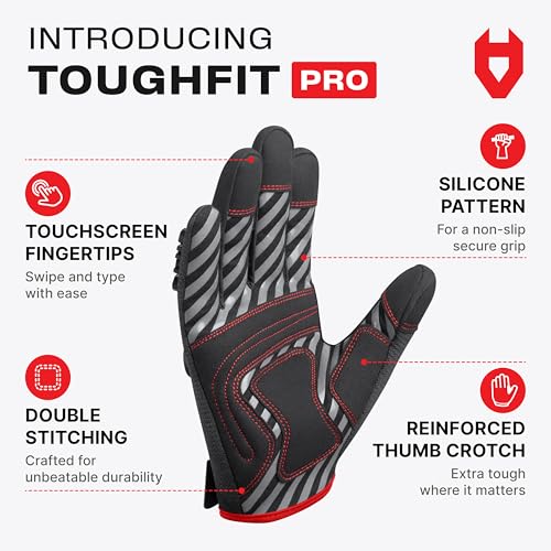 NoCry Heavy Duty Work Gloves for Men with Reinforced Palm and Non-Slip Grip | Reinforced Thumb Crotch, Double Stitched, Soft PVC Knuckle Protection, Flexible Fit, Padded Palms, Mechanic Safety Gloves - size: X-Small, style: Pro