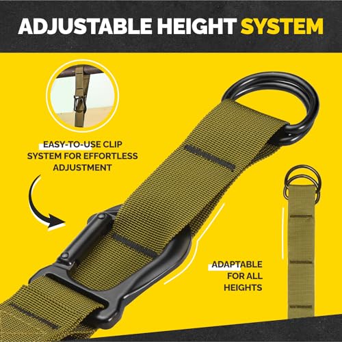 Pull Up Assistance Bands Set with 4 Levels, Adjustable Strap and Foot Rest | 50–200 lb stackable pull-up assistance, nylon-sleeved bands, adjustable support, reduced snap-back risk - color: Military Green V1