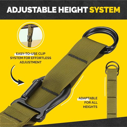 Pull Up Assistance Bands Set with 4 Levels, Adjustable Strap and Foot Rest | 50–200 lb stackable pull-up assistance, nylon-sleeved bands, adjustable support, reduced snap-back risk - color: Military Green V1