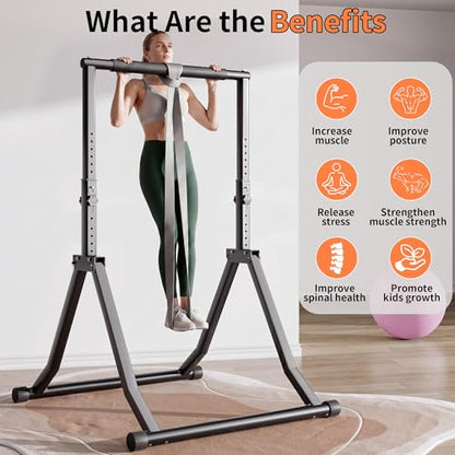 Foldable Pull Up Bar Station 58.3''-76.8'' Power Tower - color: 58.3"-76.8" with Assistance Bands