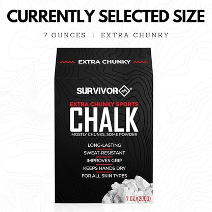 SURVIVOR Gym Chalk - Climbing Chalk, Lifting Chalk, Gymnastics Chalk - Pure Magnesium Carbonate Hand Chalk Powder, Weightlifting Chalk Gym - Rock Climbing Chalk for Weights - color: Extra Chunky, 7 OZ