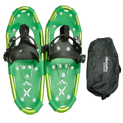 Snowshoes,Lightweight Aluminum Frame,13-Point Heavy Duty Crampons,UV Shoe Decking, and Ratchet System for Secure Fit Complete with Carry Bag for Convenient Storage and Travel - color: GREEN