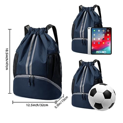 Valleycomfy Sports Drawstring Backpack - Water Resistant String Bag | with Side Mesh Pockets Shoe Compartment Gym Backpack for Women & Men Dark Blue - color: A-dark Blue
