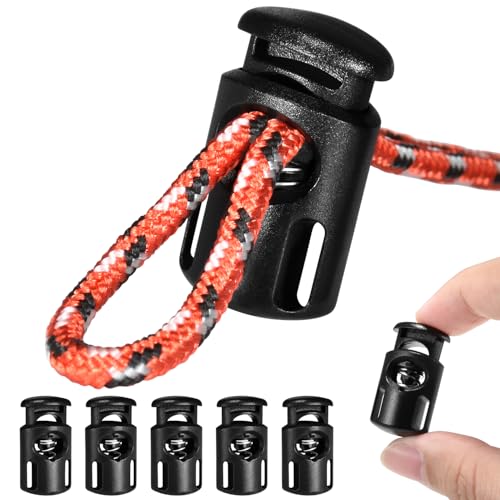 10pcs Paracord Cord Locks for Drawstring, Plastic Cord Lock Toggle for Drawstrings Spring Stopper Clasp Elastic Shoe Lace Tie Locks Sweatpants Hoodie String Ends Bungee Gloves String Clips Replacement - color: 10pcs Black