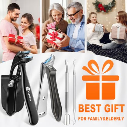 Nail Clippers Set, CLPPNA Angled Head Long Handled Toenail Clippers for Thick Toenails, Sharp Heavy Duty Ingrown Toenail Clippers with Wide Jaw, Podiatrist Nail Clippers for Seniors and Men - style: Black Slanted & Angled Head