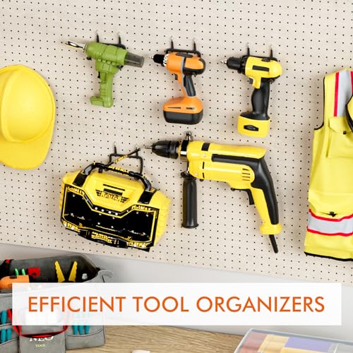 Utility Heavy Duty Pegboard Hooks, 8Pack Peg Board Power Tool Drill Holders | Fit 1/8" 1/4" Peg Holes, Double Arm Peg Board Bracket, Rubber Coated, Large Tool Organizer for Garage Workshop Shed Craftroom - style: 8 Pack