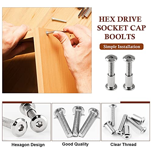 10 Pair(20 Piece) M6x25mm Hex Drive Socket Cap Bolt with Allen Wrench, Silver Furniture Connector Bolts M6 Countersunk Screw Barrel Nuts Binding Screws for Crib Replacement Belt Cabinet | Allen Wrench Included, Countersunk Screw Barrel Nuts, Binding Screw