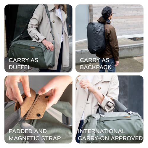 Peak Design Travel Duffel 35L, Eclipse, Weatherproof, Extra-Wide Zip, 4 External Pockets, Fits Packing & Camera Cubes, Ideal Weekend Bag, Versatile Duffel for Travel & Everyday Use - color: Eclipse, size: 35L