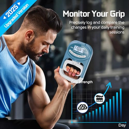 Grip Strength Tester Hand Dynamometer - Grip Strength Trainer Electronic Hand Gripper Strengthener Wrist Exerciser Meter Digital Training Gauge 265 Lbs / 120 Kgs for Sport School Home Use - color: Blue