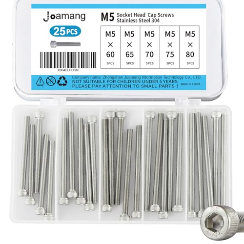 M5 x 60mm 65mm 70mm 75mm 80mm Socket Head Cap Screws Bolts, Stainless Steel 304, Metric Allen Hex Drive, Bright Finish, Fully Threaded, Assortment Kit 25PCS - size: Socket M5x60-80mm
