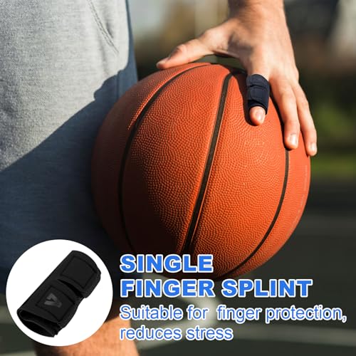 2pcs Adjustable Single Finger Sleeve, Upgraded Straps Finger Splints Protectors for Sports Injury Relief, Compression Neoprene Thumb Supplies for Basketball, Tennis, Volleyball, Badminton, Golf- Black