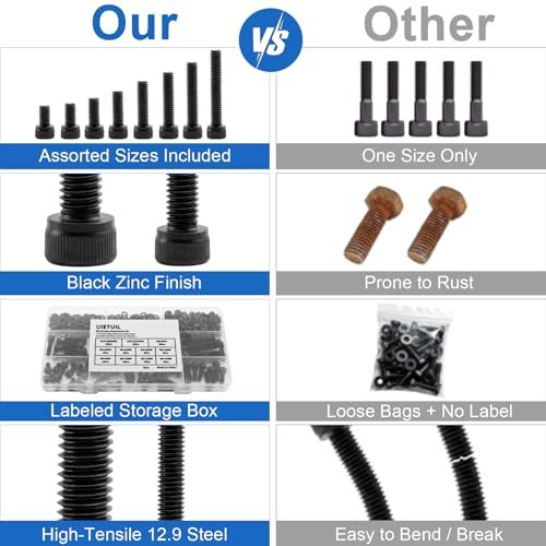 544Pcs M4 Screws Assortment Kit, M4x6/8/10/12/16/20/25/30 mm Hex Socket Head Cap Bolts with Nuts & Washers, 12.9 Grade Alloy Steel, Anti-Rust for 3D Printer & DIY - size: M4 Cap 12.9 - 544PCS