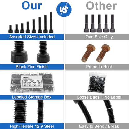 544Pcs M4 Screws Assortment Kit, M4x6/8/10/12/16/20/25/30 mm Hex Socket Head Cap Bolts with Nuts & Washers, 12.9 Grade Alloy Steel, Anti-Rust for 3D Printer & DIY - size: M4 Cap 12.9 - 544PCS