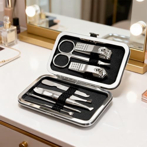 Travel Nail Kit – Manicure Set with Fingernail & Toenail Clippers, Stainless Steel Nail Tools in Travel Case, Portable Grooming Essentials for Men & Women (Black) - color: Black
