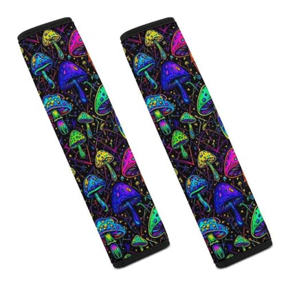2 Pack Universal Soft and Comfortable Car Seat Belt Pad for Girls and Boys, Stroller Pushchair High Chair, Mushroom Plaid Purple Shoulder Protector - color: Pattern 220